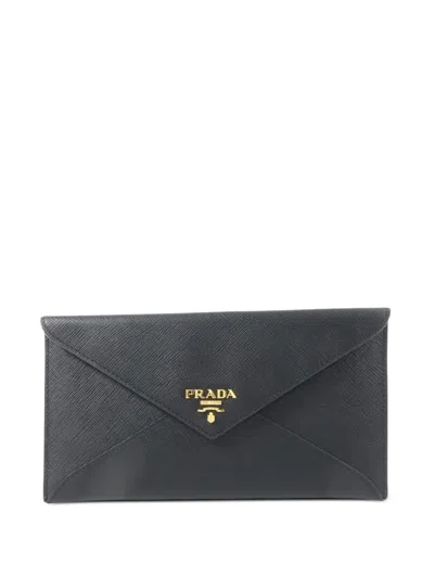 Pre-owned Prada Saffiano Envelope Wallet In Black
