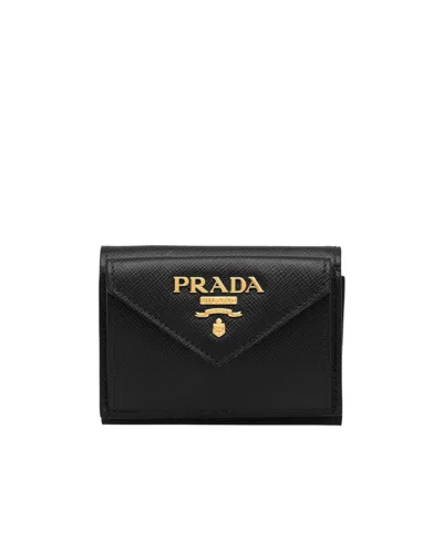 Prada Saffiano Finish Tri-fold Wallet In Black