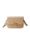 Prada Saffiano Leather Flap Shoulder Bag In Sand Beige