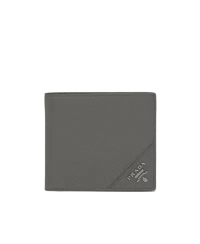 Prada Saffiano Folding Wallet In Black