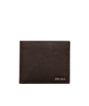 Prada Textured Bifold Wallet In Coffee/baltic Sea Blue