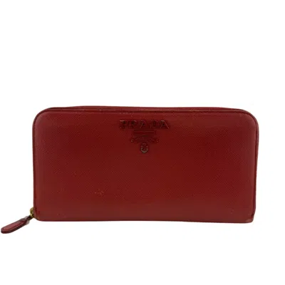 Pre-owned Prada Saffiano Fuoco Red Color Leather Long Wallet (bi-fold) () In Fuoco, Red Color