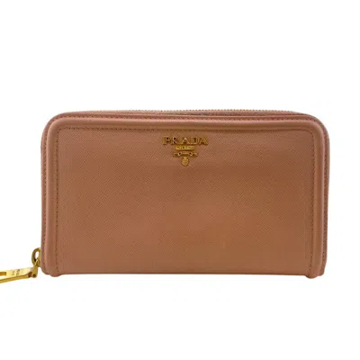 Pre-owned Prada Saffiano Gold Pink Leather Long Wallet (bi-fold) () In Multi