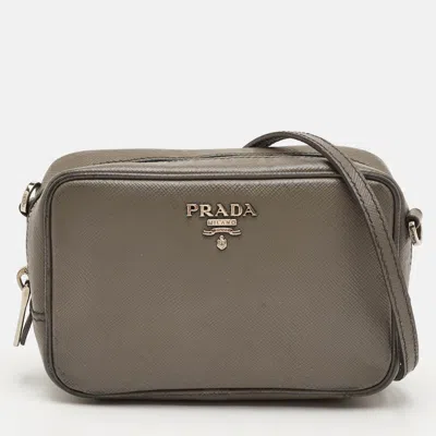 Pre-owned Prada Saffiano Grey Saffiano Lux Leather Camera Crossbody Bag In Gray