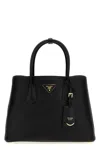 Prada Small Leather Double Handbag In Black