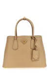 Prada Sand Leather Small Double Handbag In Nude