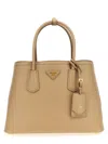 Prada Sand Leather Small Double Handbag In Nude
