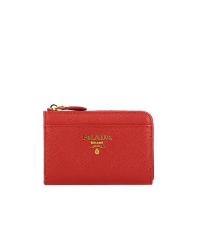 Prada Saffiano Keychain Purse In Red