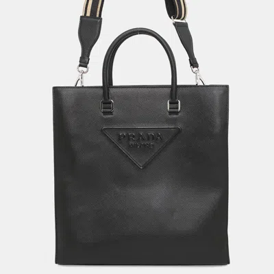 Pre-owned Prada Saffiano Leather 2way Tote Bag Black Leather