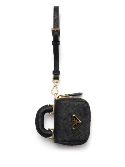 Prada Saffiano Leather Airpods Case In Black