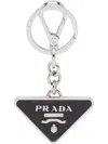 Prada Saffiano Leather And Metal Keychain Accessories In Gray