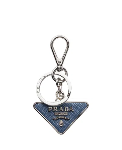 Prada Saffiano Leather And Metal Keychain In Blue