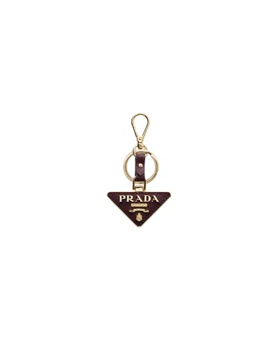 Prada Saffiano Leather And Metal Keychain In Burgundy