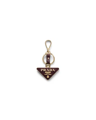 Prada Schlüsselanhänger Aus Saffiano Leder Und Metall In Burgundy