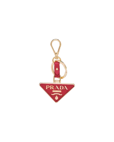 Prada Saffiano Leather And Metal Keychain In Red