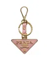 Prada Saffiano Leather And Metal Keychain In Pink
