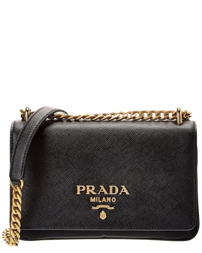 Prada Saffiano Leather & Nylon Crossbody In Black