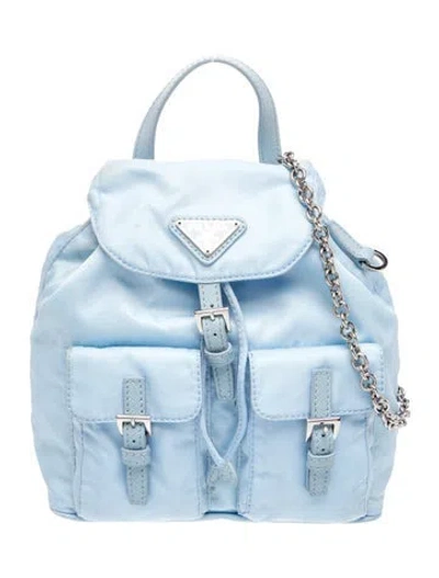 Pre-owned Prada Saffiano Leather Backpack Mini In Blue