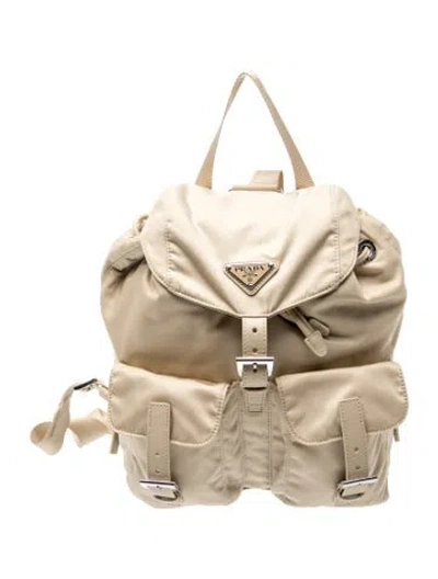 Pre-owned Prada Saffiano Leather Backpack In Neutral