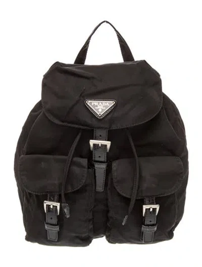 Pre-owned Prada Saffiano Leather Backpack Small In Black