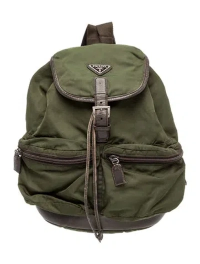 Pre-owned Prada Saffiano Leather Backpack Vintage In Green