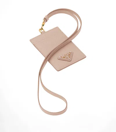 Prada Saffiano Leather Badge Holder In Gold