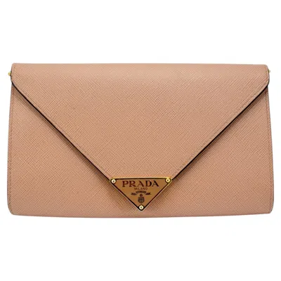 Pre-owned Prada Saffiano Leather Beige Color Gold Hardware Mini Wallet Bag In Brown