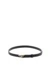 Prada Triangle Logo Saffiano Thin Leather Belt In Black