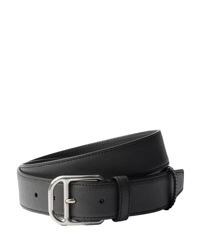 Prada Saffiano Leather Belt In Black