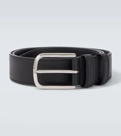 Prada Saffiano Leather Belt In Black