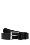 Prada Logo Plaque Leather Belt In Black