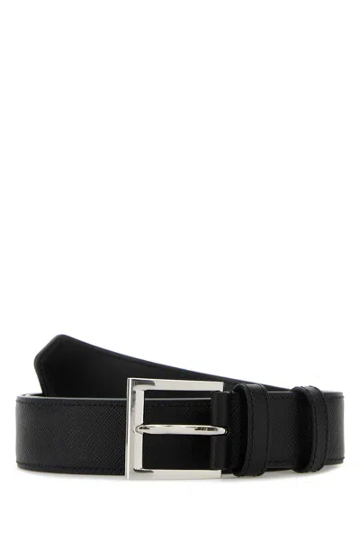 Prada Saffiano Leather Belt In Black