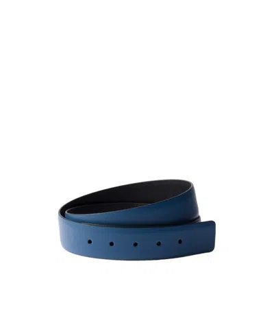 Prada Reversible Saffiano Leather Belt Strap In Luftwaffenblau/schwarz