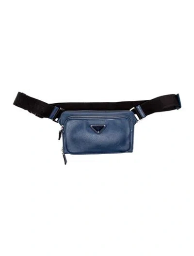 Pre-owned Prada Saffiano Leather Belt Bag Mini In Blue