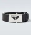 Prada Triangle-logo Saffiano Belt In Black