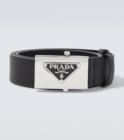 Prada Saffiano Leather Belt In Black