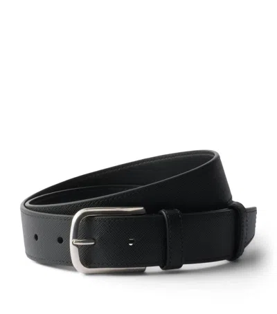 Prada Saffiano Leather Belt In Black