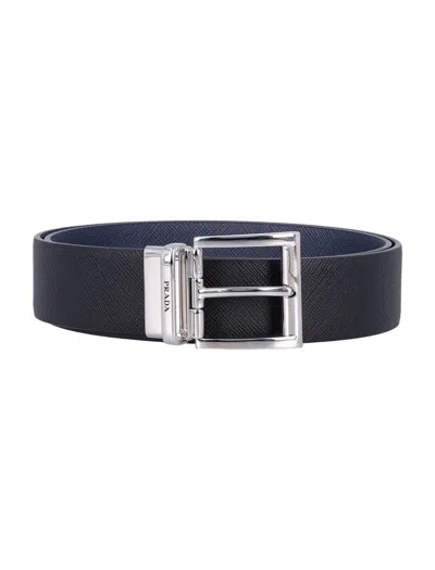 Prada Saffiano Leather Belt In Black