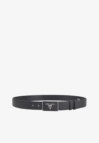 Prada Saffiano Leather Belt In Black