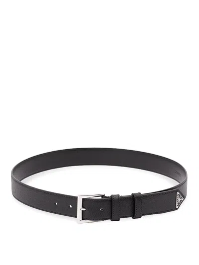 Prada Saffiano Leather Belt In Black