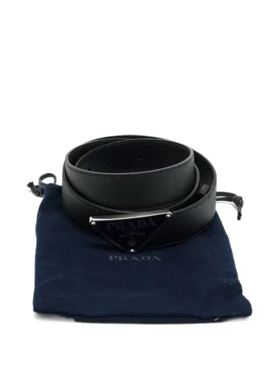 Pre-owned Prada Saffiano Leather Belt In Black