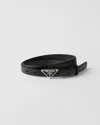 Prada Gold Metal Buckle Saffiano Leather Belt In Black