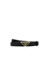 Prada Leather Belt With Adjustable Length And Gold-tone Hardware In Black