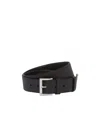 Prada Men Cintura In Pelle Saffiano Con Triangolo Logo In Black