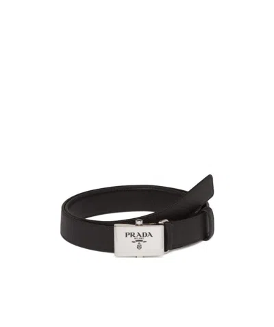 Prada Saffiano Leather Belt In Black
