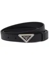 Prada Logo-buckle Saffiano Leather Belt In Black