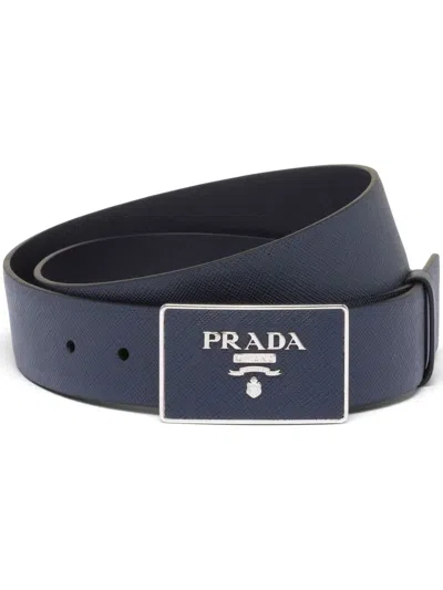 Prada Saffiano Leather Belt In Blue