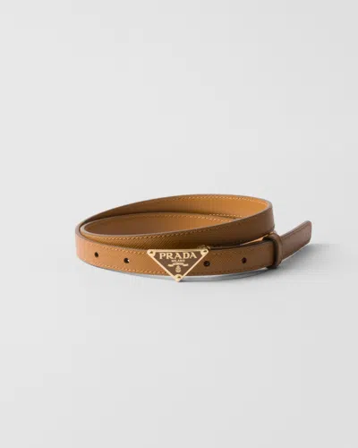 Prada Triangle-logo Leather Belt In Brown