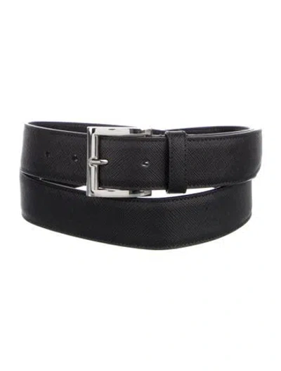 Pre-owned Prada Saffiano Leather Belt Kit In Black