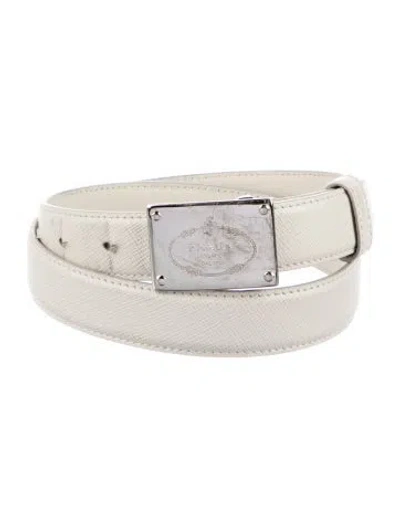 Pre-owned Prada Saffiano Leather Belt In White